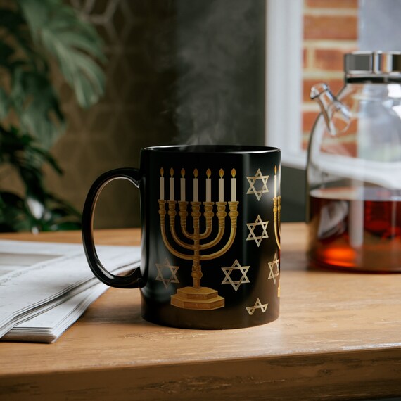 Hanukkah Coffee Cup, Star of David and Menorah Tea Cup, Holiday