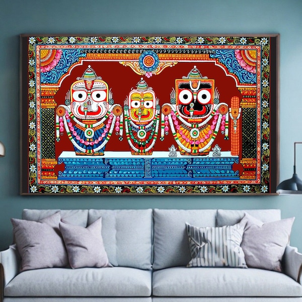 Lord Jagannath Subhadra Balade Pattachitra  painting | Radha Krishna madhubani painting | Hindu Spiritual Religious traditional Indian art