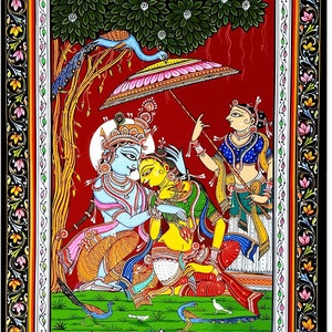 Radha Krishna indische Volkskunst Jagannath Pattachitra Malerei, Kalamkari Malerei, Madhubani Kunst, traditionelle indische Malerei, Wanddekor