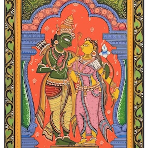 Shri Ram Sita Handmade Pattachitra Painting | kalamkari, Madhubani, warli, Pattachitra painting traditional Indian folk art print