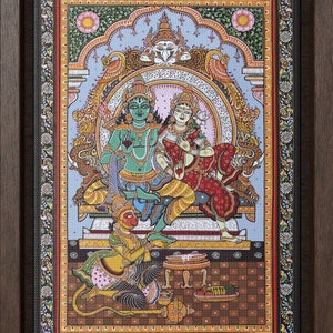 ラーマとシーターのインド絵画(画家の直筆） ラーマとシーターのインド絵画(画家の直筆） ラーマとシーターのインド