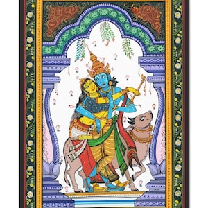Radha Krishna indische Volkskunst Jagannath Pattachitra Malerei, Kalamkari Malerei, Madhubani Kunst, traditionelle indische Malerei, Wanddekor