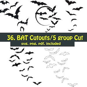 Bat Cutouts, Halloween Bat SVG  Bundle, Bat, Halloween, Night Bat SVG, Png, Svg Files for Cricut, Silhouette, Cricut, Halloween svg