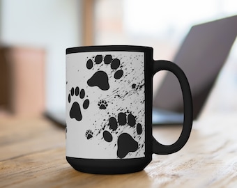 Black Paw Print Mug with Handle 15oz, Animal Coffee Cup, Animal Lover Cup