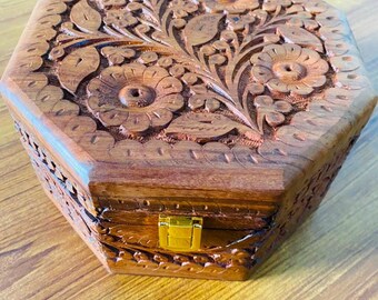 Handmade Sheesham Wood Jewelry Box Organizer for Women, Wooden Jewellry Case, Ring Necklace Earrings Storage Gift for Her