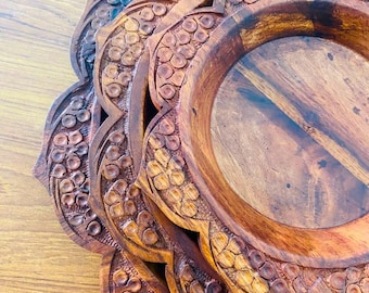 Sheesham Wood Dinner Plate Set of 3, Handmade Rustic Serving Kitchen Decor,    Exceptional Gift for Mom, Her & Christmas