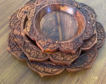 Sheesham Wood Dinner Plates Set of 3 | Handmade Decorative Serving Gift, Rustic for Kids Meal, Kitchen Gift, Premium Gift for Mom or Her,