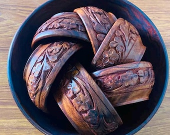 Handcarved Sheesham Wood Bowl Set – Rustic Serving Tableware, Lacquer Finish, Handmade Kitchen Bowl set 7