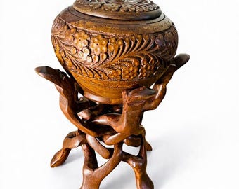 Hand Carved Wooden Camel Stand & Candy Jar, Rustic Middle Eastern Table Centerpiece Gift, Desert Theme Home Decoration, Unique Shelf Display