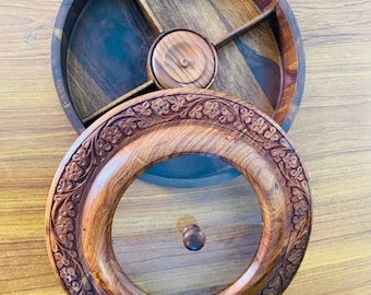 Handmade Sheesham Wood Box, Transparent Lid, Dry Fruits Snack Serving Bowl, Rustic Organizer, Kitchen Décor, Gift for Her & Christmas