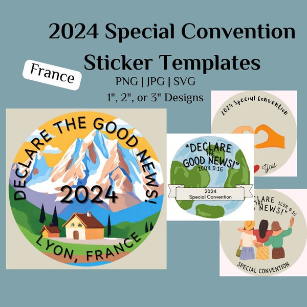 2024 Special Convention Sticker Template | Lyon, France Convention Gifts| Digital Stickers Instant Download | Print at home PNG JPG SVG