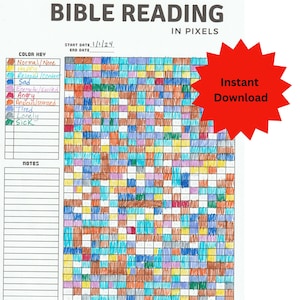 Bible Reading in Pixels Printable | Daily Bible Reading | Track Your Insights & Moods | Year in Pixels Journal | Bible Study Printable