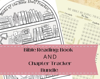 Bible Reading Tracker Book & Chapter Bundle | Books Of The Bible Printable Color Page | Daily Bible Progress Tracker | Bible In A Bookshelf