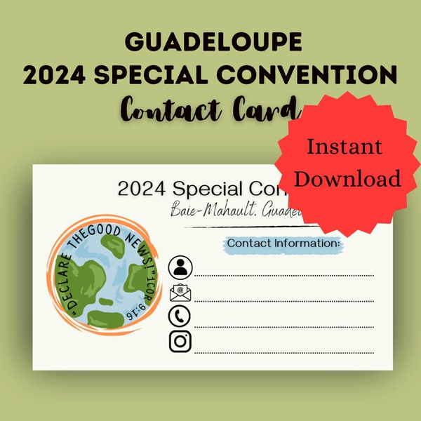 2024 Special Convention Contact Card Printable | Baie-Mahault, Guadeloupe International Convention Instant Digital Download