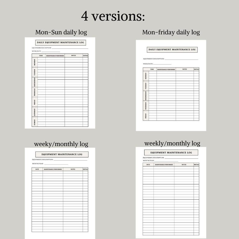 Daily, Weekly, Monthly Equipment Maintenance Logs | Dental & Medical ...