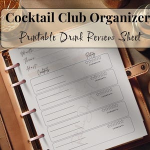 Cocktail Club Organizer: afdrukbaar cocktaildagboek | Maandelijks beoordelingsblad voor drankjes | Digitale cocktailtracker downloaden | Proeflogboek Mixology