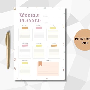 Weekly Planner Printable, Weekly Goal Planner, Weekly To Do List, Weekly Habit Tracker, Weekly Agenda & Organizer.