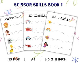 Printable Scissor Skills Worksheets for Kids | Cutting Practice Pages | Preschool Fine Motor Activities | PDF