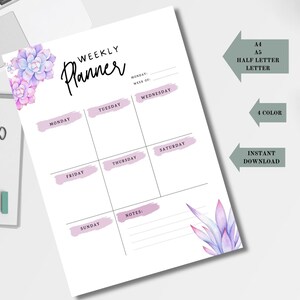 Weekly Planner Printable, Weekly Goal Planner, Weekly To Do List, Weekly Habit Tracker, Weekly Agenda & Organizer.