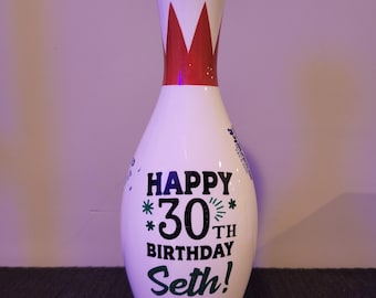 Birthday Bowling Pin, Bowling Party, Gift for Bowler, personalized bowling pin