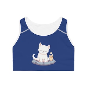 Cute Cat Meditation Sports Bra, Yoga Sports Bra, Workout Bra, Activewear, Fitness Bra, Gym Clothes