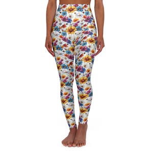 Floral High Waisted Yoga Leggings, Stylish Activewear, Comfortable Workout Pants, Fitness Fashion, Women&#39;s Yoga Gear, Gift for Her