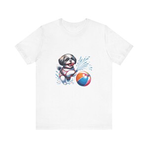 Playful Puppy Beach Tee, Summer Shirt, Dog Lover&#39;s Gift, Casual Wear, Fun Graphic Tee, Pet-Themed Apparel
