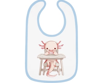 Axolotl in Highchair Baby Contrast Trim Jersey Bib