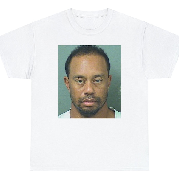 Camiseta con foto policial de Tiger Woods, foto policial con 13 cervezas alcohólicas, camiseta cómica, fanáticos del golf.