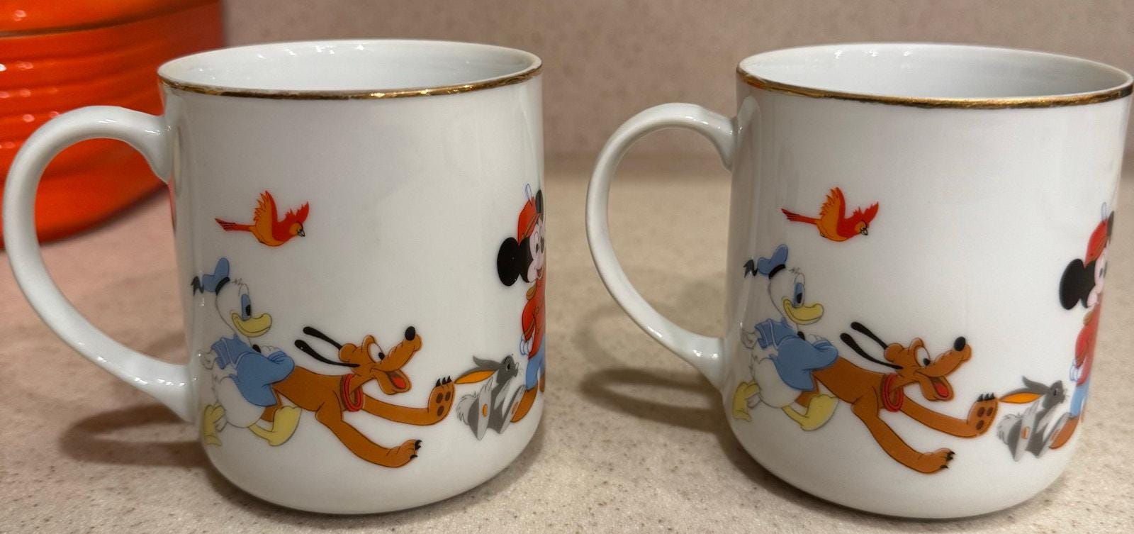 Walt Disney Vintage Porcelain Mugs Gold Trim Disneyland Made in