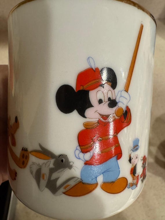 Walt Disney Vintage Porcelain Mugs Gold Trim Disneyland Made in
