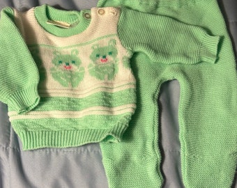 Vintage Confetti Knits Baby Sweater Set or doll clothes,- 0-6 months