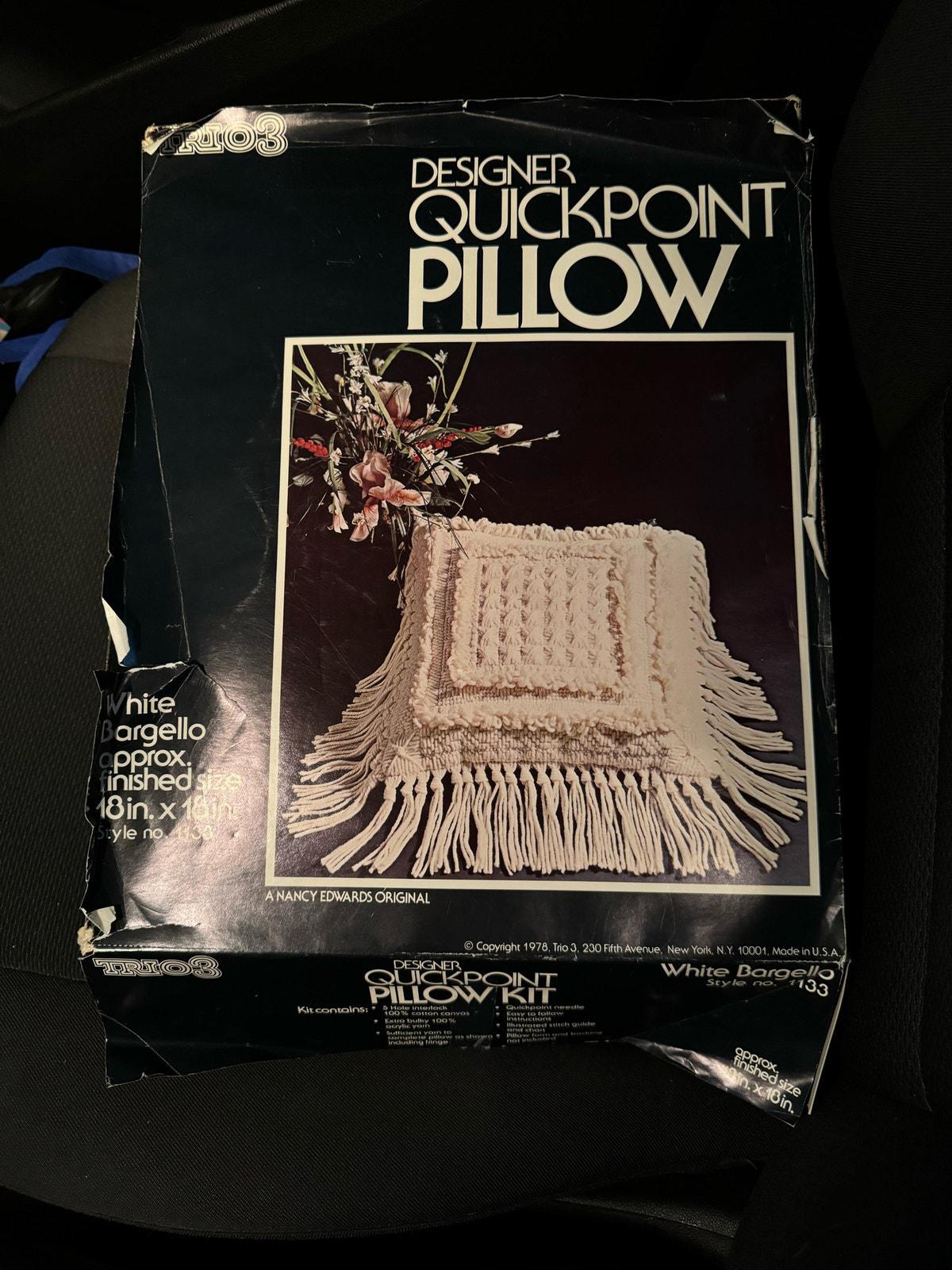 Trio3 Designer Quick Point Pillow Kit. White Bargello Style
