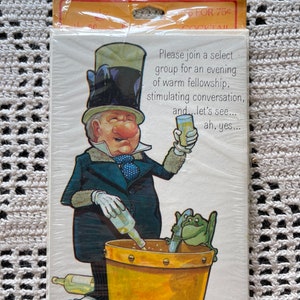 NOS vintage WC Fields Booze Party Paquet de 8 cartes d'invitations poinçonnées scellées