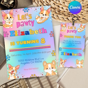 corgi birthday invitation, birthday card corgi, corgi birthday party, EDITABLE birthday party template, instant download