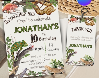reptile party invitation reptile invitation reptile birthday invitation reptile birthday card editable in canva customizable invitation