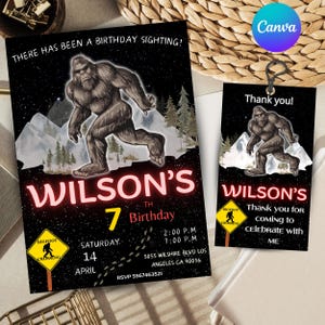 bigfoot party invitation bigfoot birthday invitation bigfoot party digital customizable and printable invitation in canva