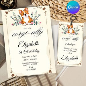 Invitation d'anniversaire corgi, carte d'anniversaire corgi, fête d'anniversaire corgi, modèle d'invitation MODIFIABLE, carte d'anniversaire à téléchargement immédiat