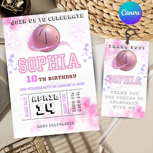Mädchen Basketball Party Einladung editierbare Basketball Geburtstagskarte für Mädchen anpassbare digitale Vorlage in Canva Black Basketball einladen