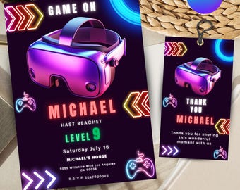 Invito per festa di compleanno VR: gioco virtuale, biglietto personalizzabile (download digitale)
