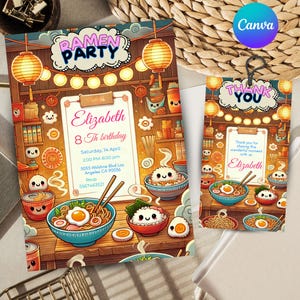 ramen party invitation, japanese invitation, birthday card for ramen lovers, customizable invite for ramen restaurant, EDITABLE template