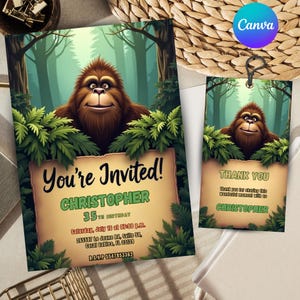 bigfoot party invitation, bigfoot birthday invitation, bigfoot party digital, customizable card, EDITABLE invitation, instant download
