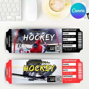 boleto de regalo falso para un juego de hockey sobre hielo vale de regalo para un juego de hockey certificado de entrada de hockey digital personalizable e imprimible