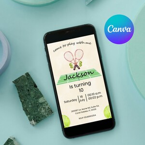 Tennis Birthday Invitation: Customizable Electronic Phone Template (Canva)