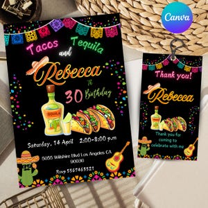 Taco's en tequila-verjaardagsuitnodiging: fiesta-thema (digitale download)