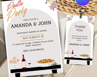 Invito per la festa della paella: biglietto di auguri di compleanno personalizzabile (digitale)