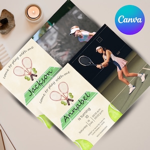 Faire-part modifiable avec photo sur le thème du tennis carte personnalisable d'anniversaire de tennis faire-part d'anniversaire tennis imprimable sur toile