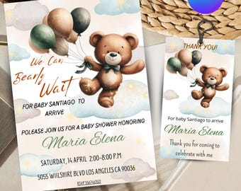 Teddy Bear Baby Shower Invitation & Thank You Card (Digital Download)