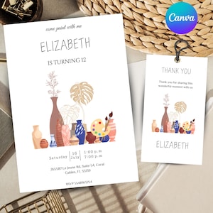 pintura de cerâmica aniversário cerâmica estilo minimalista cartão de aniversário convite editável para pintura e cerâmica cartão de festa para amantes da arte