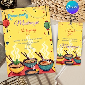 ramen party invitation, japanese invitation, birthday card for ramen lovers, customizable invite for ramen restaurant, printable template